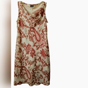 Floral Paisley Print Cowl Neck Tank Dress VTG 90s Cream Pink Brown Size M